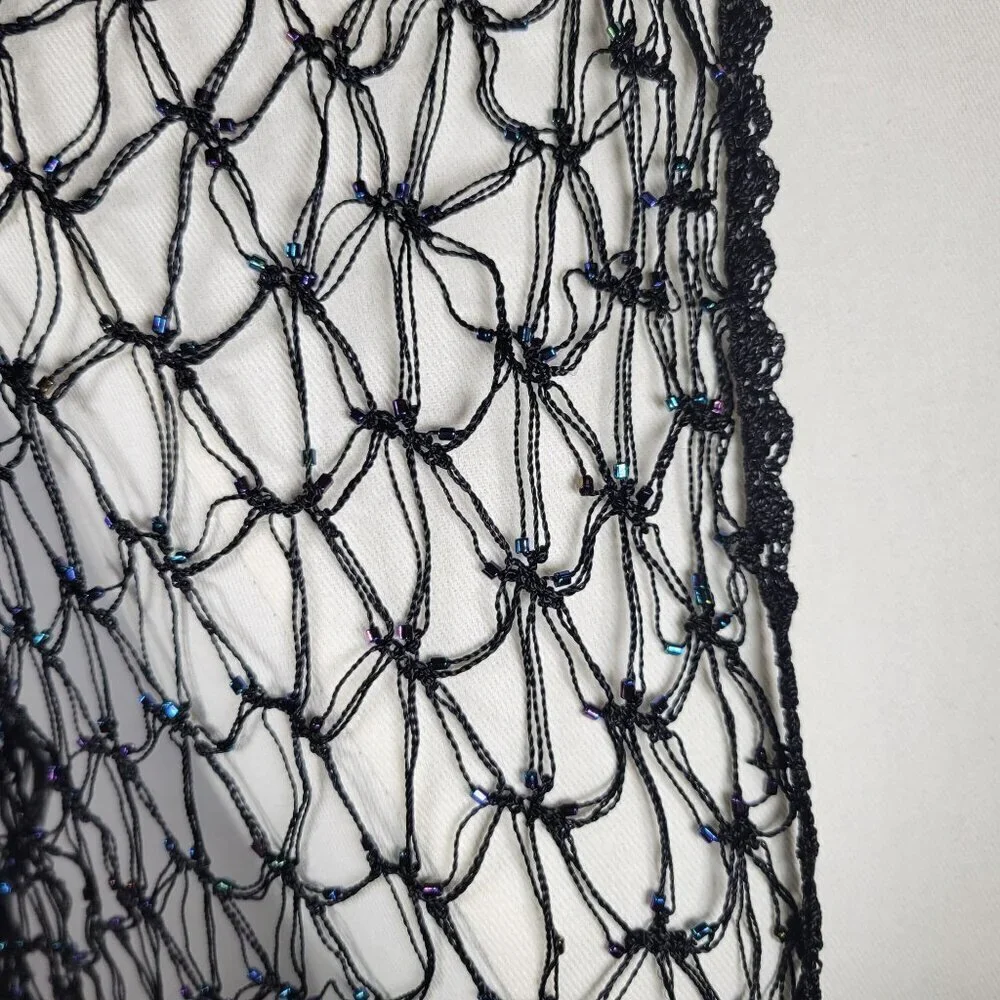 Chico's Beaded Crochet Elegant Special Occasion Rayon Fringed Wrap Shawl
